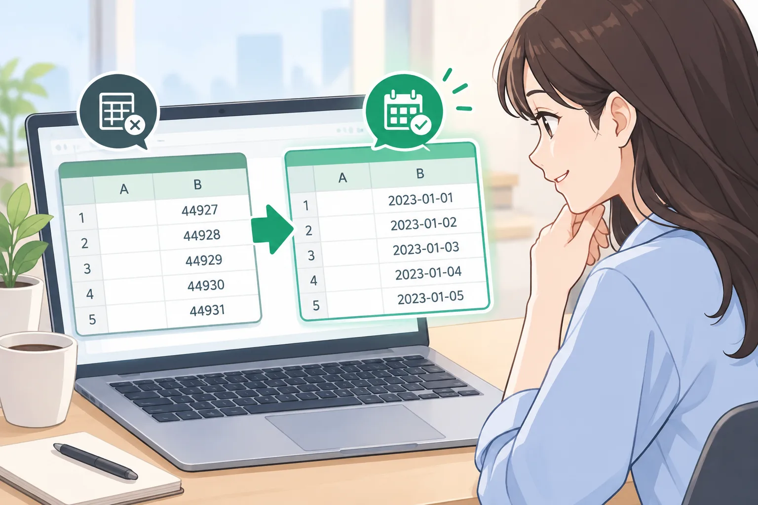 엑셀 날짜가 숫자로 보일 때 해결 방법 설명 이미지