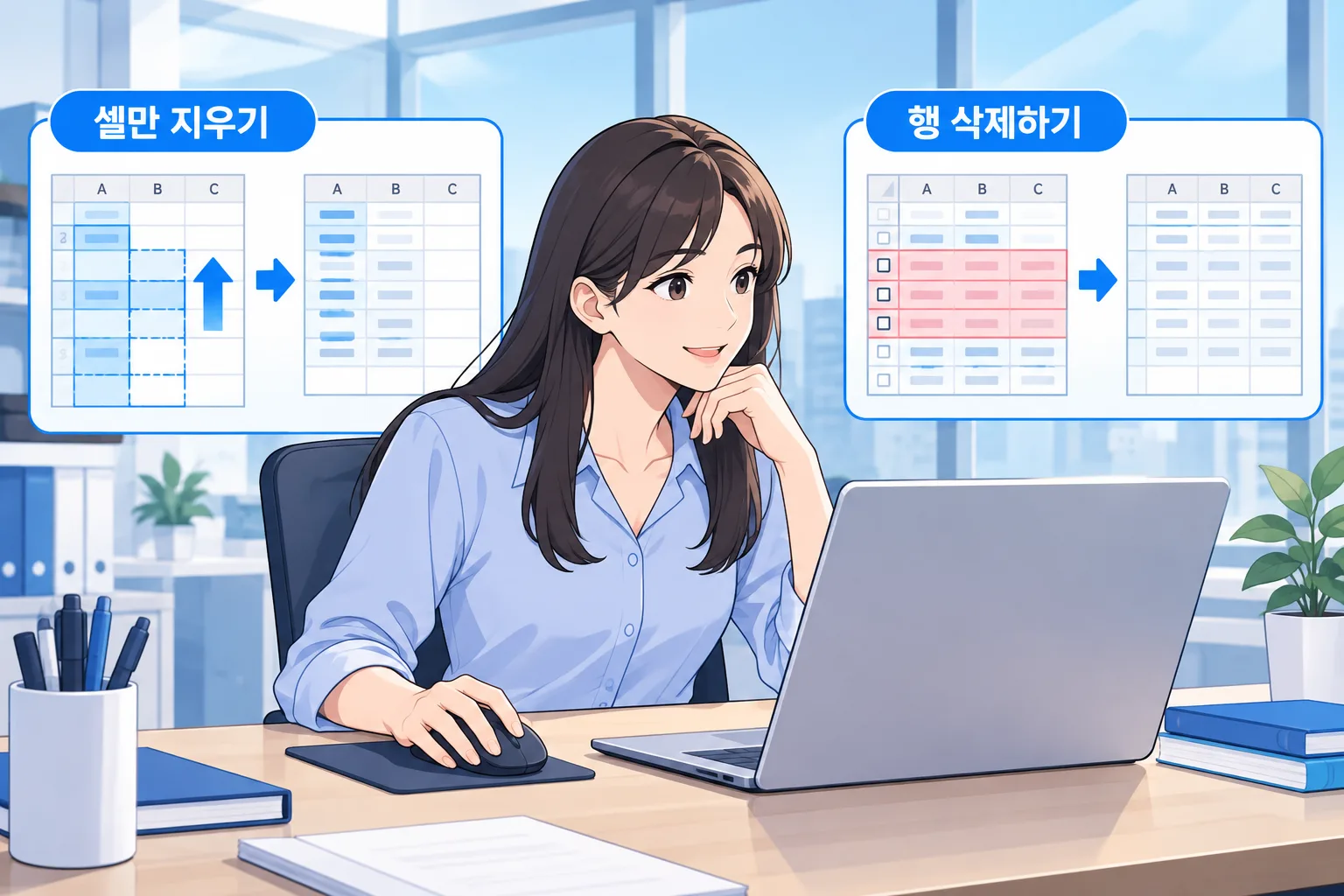 엑셀 빈칸 한꺼번에 삭제하는 방법을 보여주는 스프레드시트 정리 장면