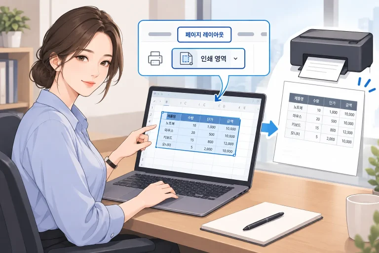 엑셀 인쇄영역 설정하는 방법 설명 이미지