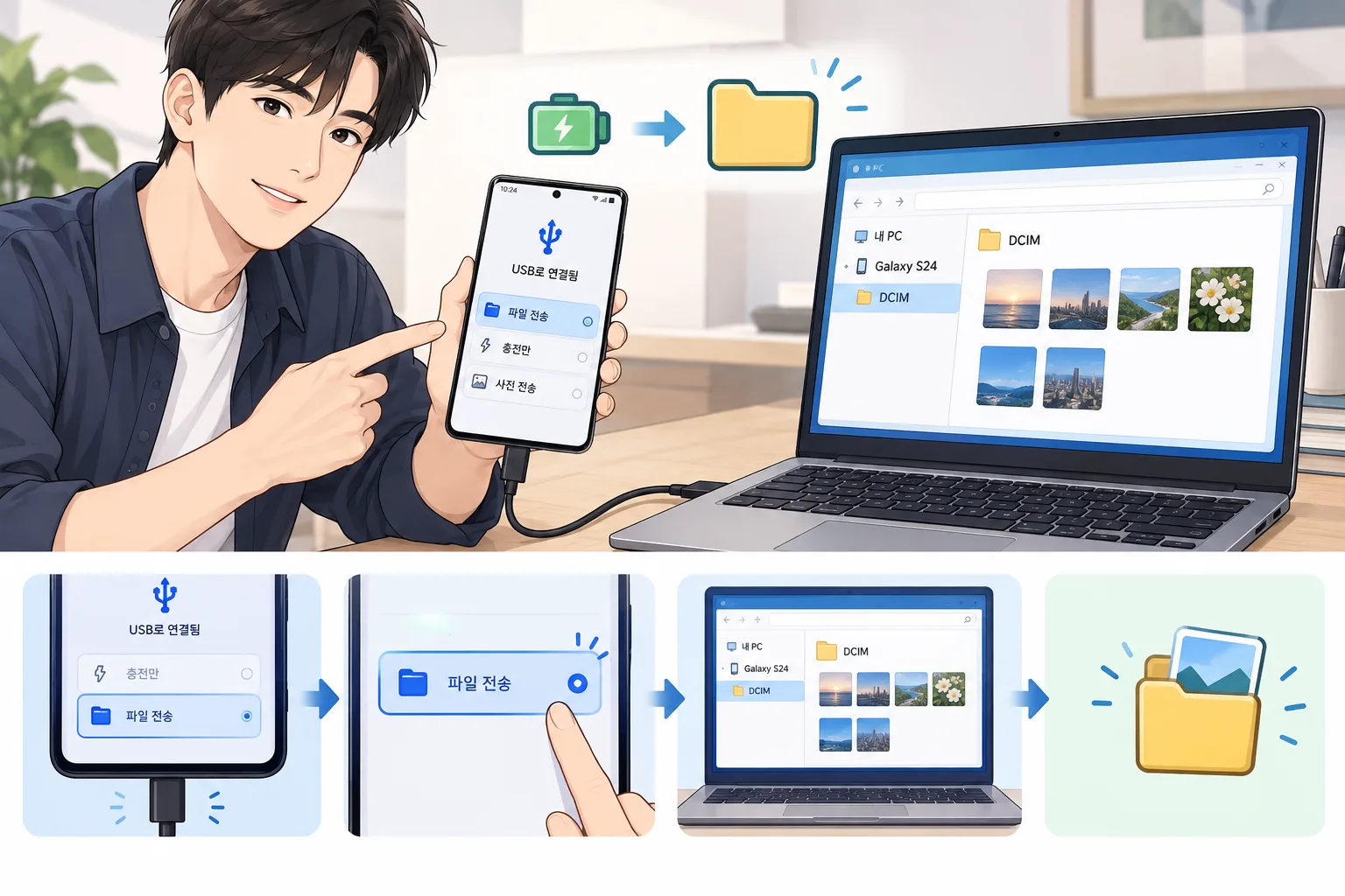 USB 충전 모드에서 파일 전송 모드로 바꾸는 갤럭시와 PC 연결 과정 USB 충전 모드에서 파일 전송 모드로 바꾸는 갤럭시와 PC 연결 과정